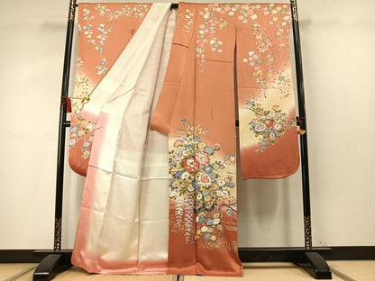 平和屋着物●豪華振袖　片輪車花文　暈し染め　金彩　正絹　逸品　AABM4208fy