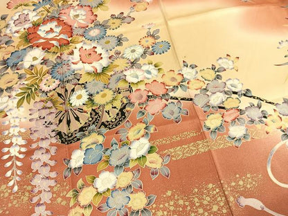 平和屋着物●豪華振袖　片輪車花文　暈し染め　金彩　正絹　逸品　AABM4208fy