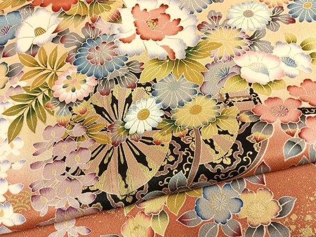 平和屋着物●豪華振袖　片輪車花文　暈し染め　金彩　正絹　逸品　AABM4208fy