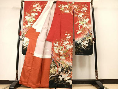 平和屋着物●豪華振袖　駒刺繍　鳳凰花文　暈し染め　金銀彩　正絹　逸品　AABM4209fy