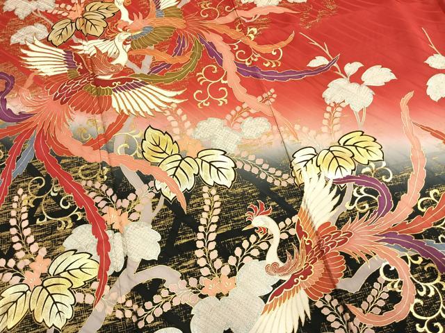 平和屋着物●豪華振袖　駒刺繍　鳳凰花文　暈し染め　金銀彩　正絹　逸品　AABM4209fy