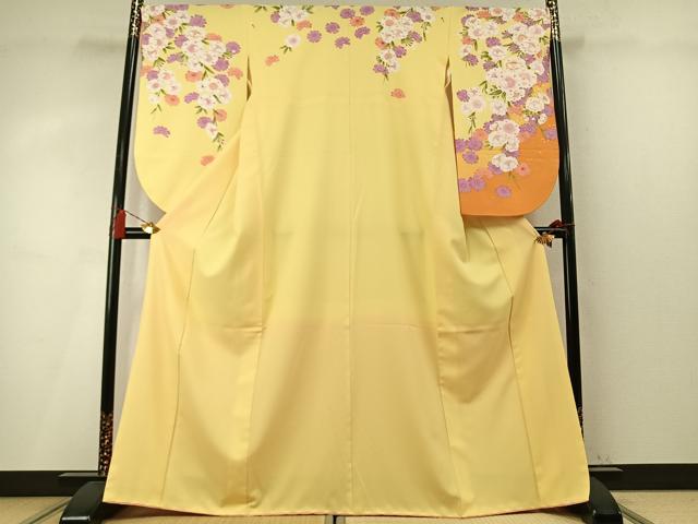 平和屋着物●小振袖　二尺袖　草花文　金彩　洗える着物　AABM4211fy