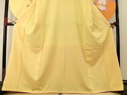 平和屋着物●小振袖　二尺袖　草花文　金彩　洗える着物　AABM4211fy