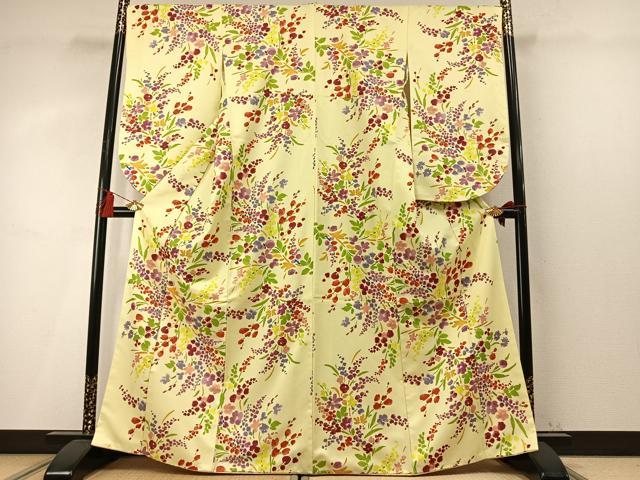 平和屋着物●小振袖　二尺袖　草花文　洗える着物　AABM4213fy