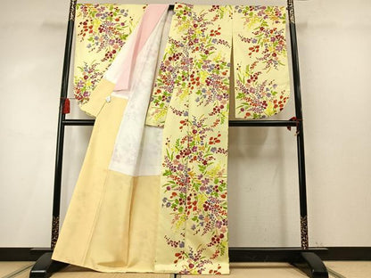 平和屋着物●小振袖　二尺袖　草花文　洗える着物　AABM4213fy
