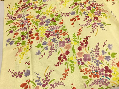 平和屋着物●小振袖　二尺袖　草花文　洗える着物　AABM4213fy