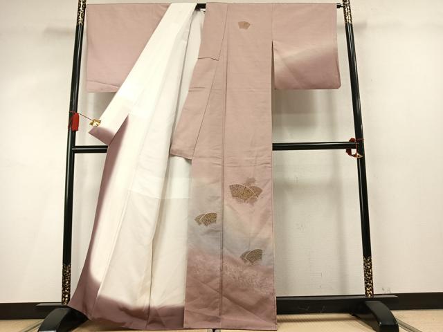 平和屋着物●中国三大刺繍　汕頭刺繍　スワトウ刺繍　総刺繍　訪問着　紬地　地紙重ね花文　金糸　金彩　正絹　逸品　AABM4223fy