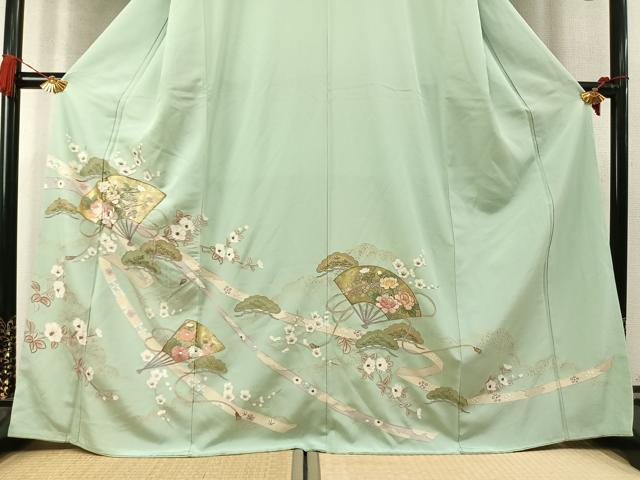 平和屋着物●訪問着　総刺繍　扇面枝梅松花文　金糸　金銀彩　正絹　逸品　AABM4226fy