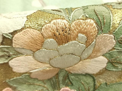 平和屋着物●訪問着　総刺繍　扇面枝梅松花文　金糸　金銀彩　正絹　逸品　AABM4226fy