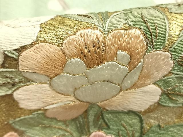 平和屋着物●訪問着　総刺繍　扇面枝梅松花文　金糸　金銀彩　正絹　逸品　AABM4226fy