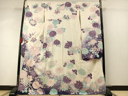 平和屋着物●豪華振袖　刺繍　草花文　暈し染め　金糸　銀通し地　正絹　逸品　AABM4228fy