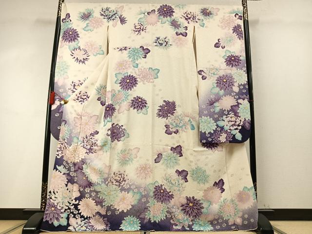 平和屋着物●豪華振袖　刺繍　草花文　暈し染め　金糸　銀通し地　正絹　逸品　AABM4228fy