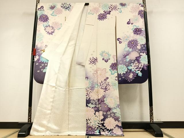平和屋着物●豪華振袖　刺繍　草花文　暈し染め　金糸　銀通し地　正絹　逸品　AABM4228fy