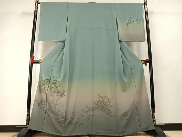 平和屋着物●中国三大刺繍　スワトウ刺繍　汕頭刺繍　総刺繍　訪問着　地紙重ね鳳凰花文　暈し染め　金糸　正絹　逸品　未使用　AABM4229fy