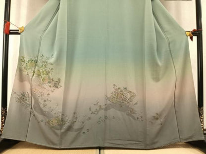 平和屋着物●中国三大刺繍　スワトウ刺繍　汕頭刺繍　総刺繍　訪問着　地紙重ね鳳凰花文　暈し染め　金糸　正絹　逸品　未使用　AABM4229fy