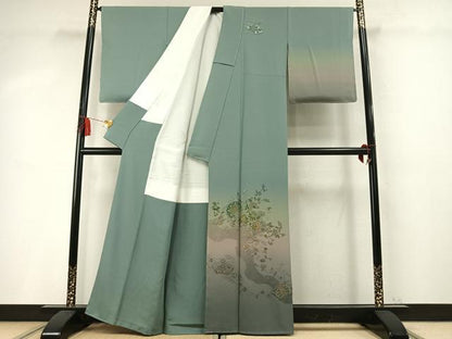 平和屋着物●中国三大刺繍　スワトウ刺繍　汕頭刺繍　総刺繍　訪問着　地紙重ね鳳凰花文　暈し染め　金糸　正絹　逸品　未使用　AABM4229fy