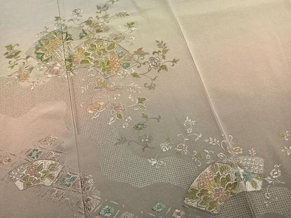 平和屋着物●中国三大刺繍　スワトウ刺繍　汕頭刺繍　総刺繍　訪問着　地紙重ね鳳凰花文　暈し染め　金糸　正絹　逸品　未使用　AABM4229fy