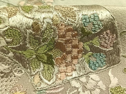 平和屋着物●中国三大刺繍　スワトウ刺繍　汕頭刺繍　総刺繍　訪問着　地紙重ね鳳凰花文　暈し染め　金糸　正絹　逸品　未使用　AABM4229fy