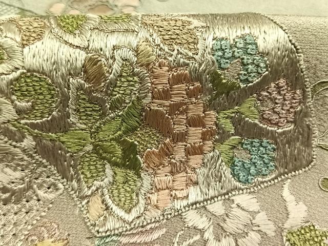 平和屋着物●中国三大刺繍　スワトウ刺繍　汕頭刺繍　総刺繍　訪問着　地紙重ね鳳凰花文　暈し染め　金糸　正絹　逸品　未使用　AABM4229fy