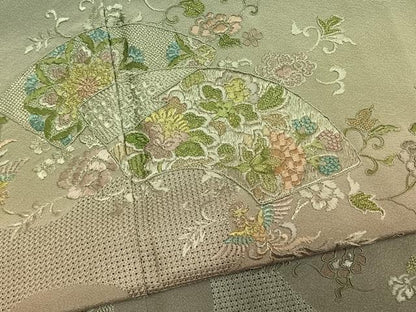 平和屋着物●中国三大刺繍　スワトウ刺繍　汕頭刺繍　総刺繍　訪問着　地紙重ね鳳凰花文　暈し染め　金糸　正絹　逸品　未使用　AABM4229fy