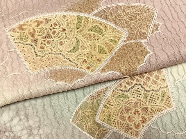 平和屋着物●中国三大刺繍 スワトウ刺繍 汕頭刺繍 総刺繍 訪問着 地紙重ね文 暈し染め 金糸 丹後ちりめん 反端付き 正絹 逸品 AABM4230fy