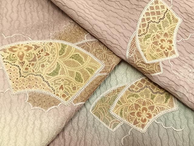 平和屋着物●中国三大刺繍 スワトウ刺繍 汕頭刺繍 総刺繍 訪問着 地紙重ね文 暈し染め 金糸 丹後ちりめん 反端付き 正絹 逸品 AABM4230fy