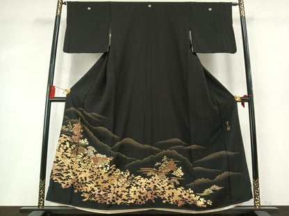 平和屋着物●京友禅作家　元橋宏太郎　黒留袖　風景松文　金彩　正絹　逸品　AABM4231fy