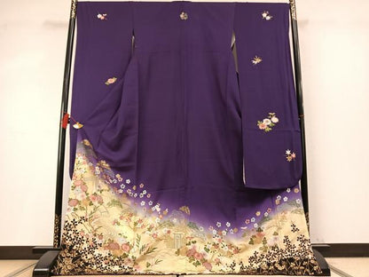 平和屋着物●豪華振袖　御所車花文　暈し染め　金彩　正絹　逸品　AABM4234fy