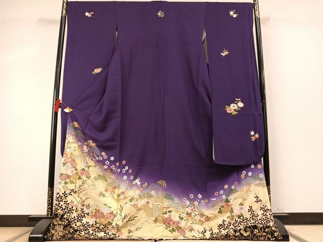 平和屋着物●豪華振袖　御所車花文　暈し染め　金彩　正絹　逸品　AABM4234fy