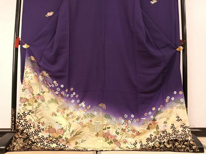 平和屋着物●豪華振袖　御所車花文　暈し染め　金彩　正絹　逸品　AABM4234fy