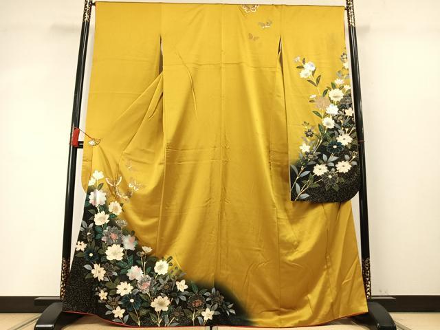 平和屋着物●豪華振袖　花蝶文　暈し染め　金彩　正絹　逸品　AABM4235fy