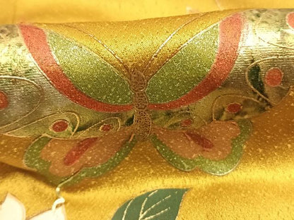 平和屋着物●豪華振袖　花蝶文　暈し染め　金彩　正絹　逸品　AABM4235fy