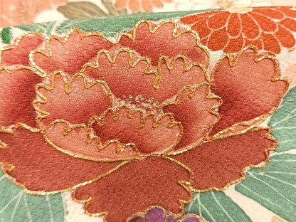 平和屋着物●豪華振袖　駒刺繍　片輪車花文　金彩　正絹　逸品　AABM4239fy