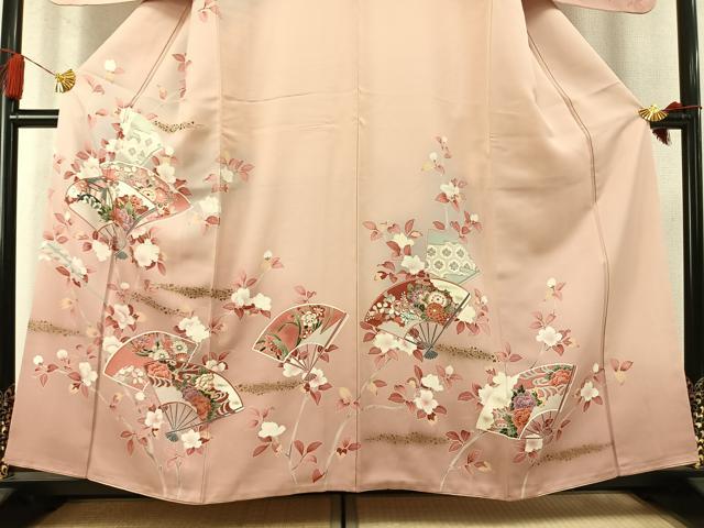平和屋着物●訪問着　扇面御所車花文　暈し染め　金彩　正絹　逸品　AABM4241fy