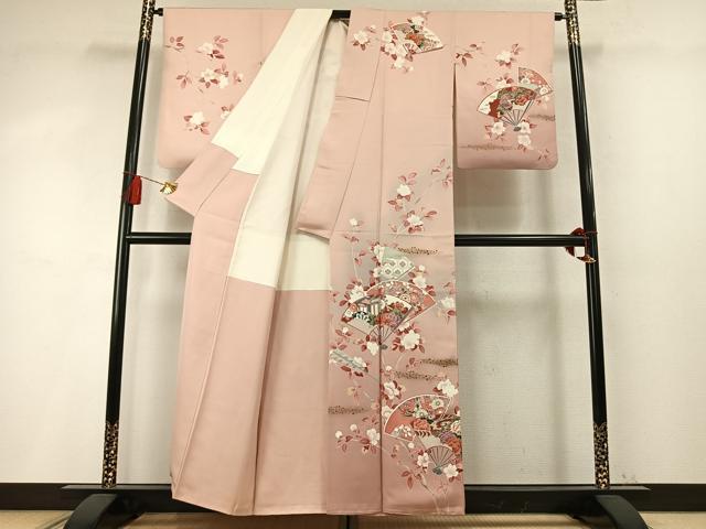 平和屋着物●訪問着　扇面御所車花文　暈し染め　金彩　正絹　逸品　AABM4241fy