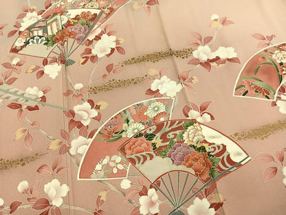 平和屋着物●訪問着　扇面御所車花文　暈し染め　金彩　正絹　逸品　AABM4241fy