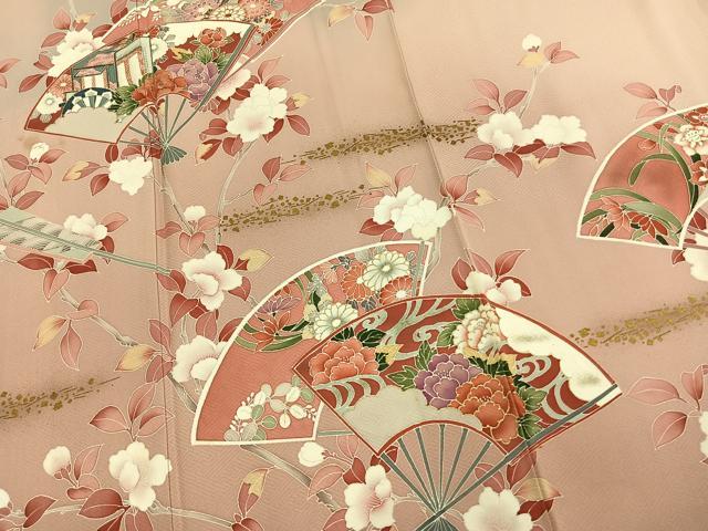 平和屋着物●訪問着　扇面御所車花文　暈し染め　金彩　正絹　逸品　AABM4241fy