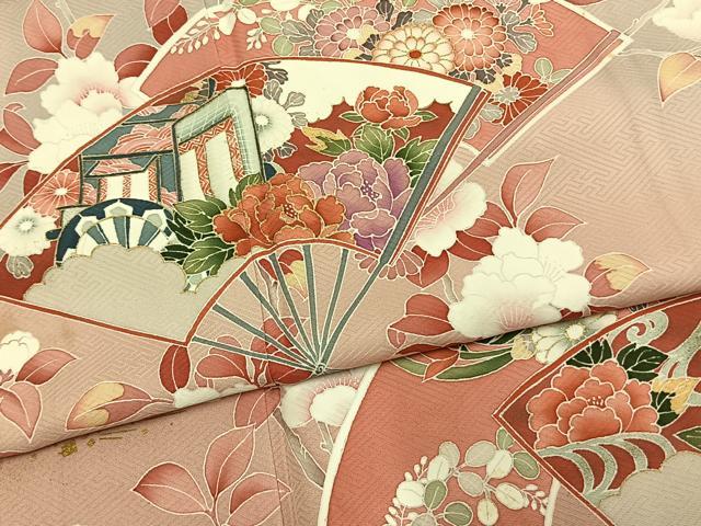 平和屋着物●訪問着　扇面御所車花文　暈し染め　金彩　正絹　逸品　AABM4241fy