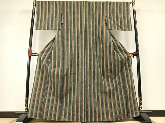 平和屋着物●上質な紬　縞　正絹　逸品　AABM4242fy