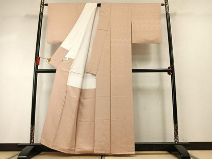 平和屋着物●上質な色無地　横段吉祥花唐草地紋　洗柿色　ますいわ屋扱い　正絹　逸品　AABM4251fy