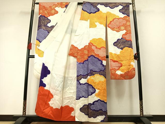 平和屋着物●豪華振袖　絞り　雲取り文　金彩　正絹　逸品　AABM4255fy