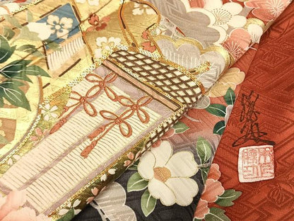 平和屋着物●英王室献上友禅作家　木下勝功　振袖　駒刺繍　松竹梅　御所車花鳥文　暈し染め　金彩　正絹　逸品　AABM4256fy