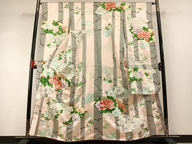 平和屋着物●豪華振袖　駒刺繍　地紙重ね花文　金彩　正絹　逸品　AABM4257fy