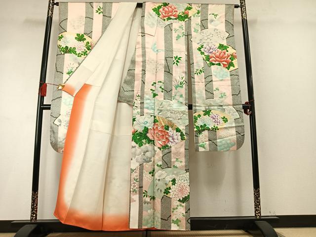 平和屋着物●豪華振袖　駒刺繍　地紙重ね花文　金彩　正絹　逸品　AABM4257fy