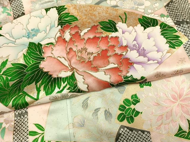 平和屋着物●豪華振袖　駒刺繍　地紙重ね花文　金彩　正絹　逸品　AABM4257fy