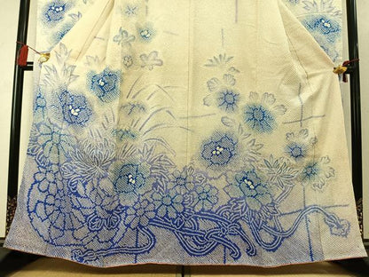 平和屋着物●豪華振袖　総絞り　草花文　暈し染め　正絹　逸品　AABM4258fy