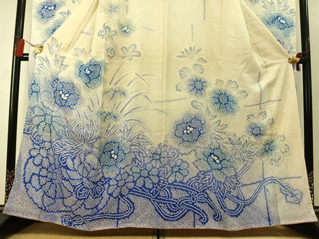 平和屋着物●豪華振袖　総絞り　草花文　暈し染め　正絹　逸品　AABM4258fy