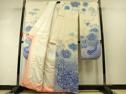 平和屋着物●豪華振袖　総絞り　草花文　暈し染め　正絹　逸品　AABM4258fy
