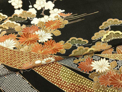 平和屋着物●創業460年・千總　黒留袖　駒刺繍　松竹梅　熨斗花文　金彩　高島屋扱い　正絹　逸品　AABM4264fy