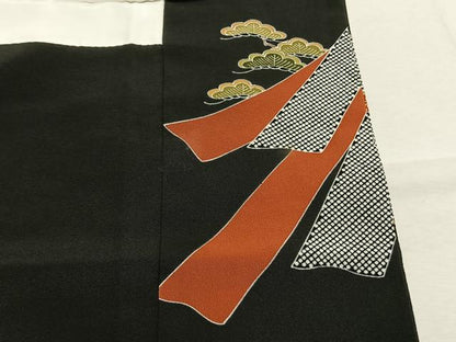 平和屋着物●創業460年・千總　黒留袖　駒刺繍　松竹梅　熨斗花文　金彩　高島屋扱い　正絹　逸品　AABM4264fy